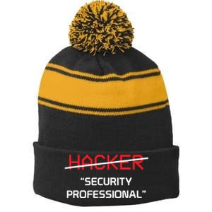 Hacker Security Professional Funny Programmer Gift Stripe Pom Pom Beanie