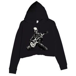 Halloween Skeleton Playing Guitar Rock And Roll Funny Skull Crop Fleece Hoodie