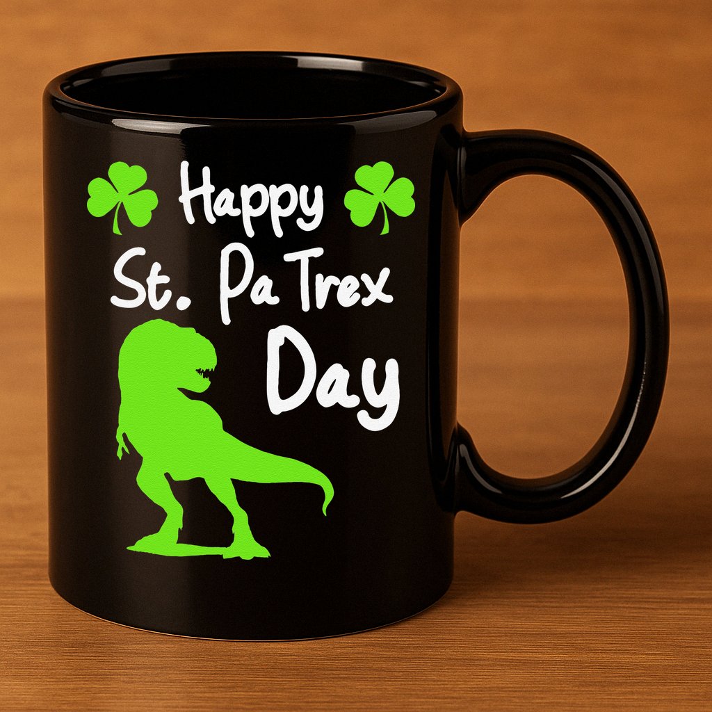 Happy St. Pa Trex Day Cute Trex Dino St. Patrick's 11oz C Handle Ceramic Mug