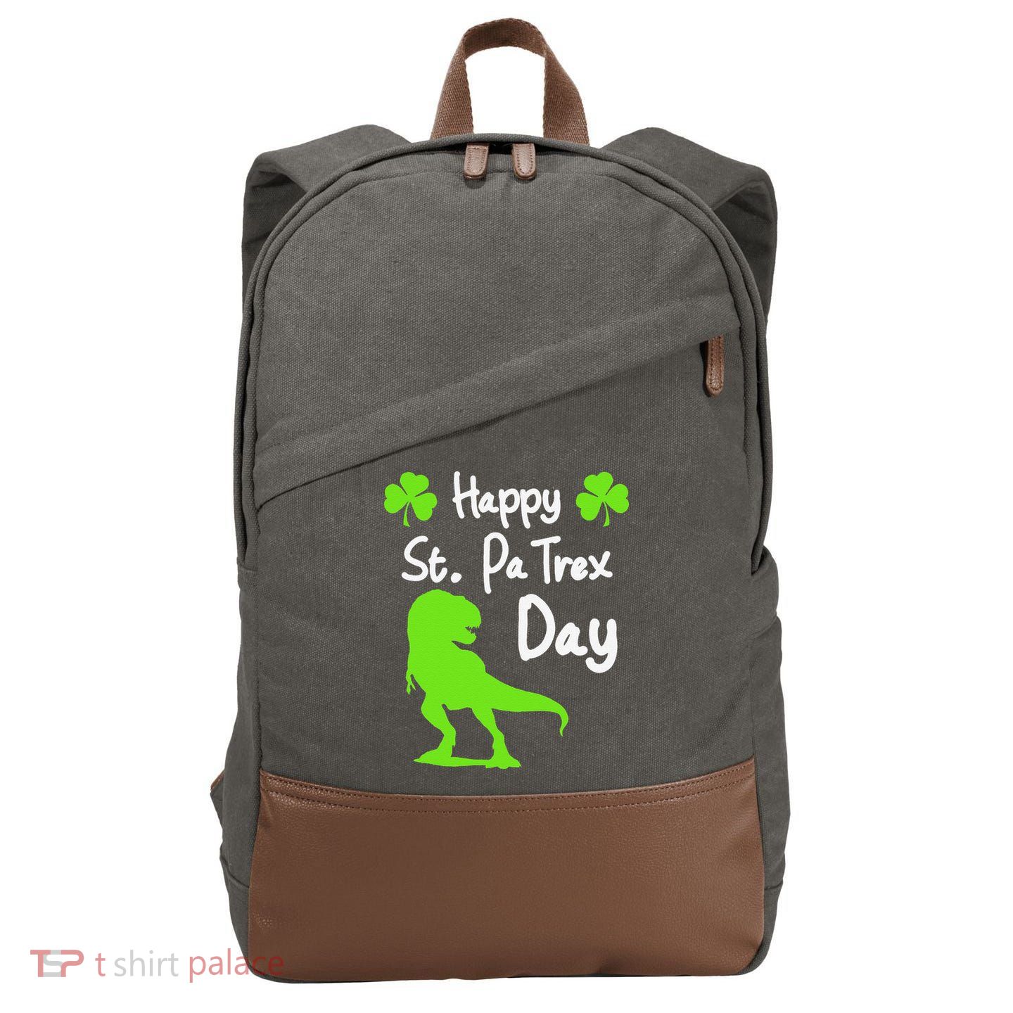 Happy St. Pa Trex Day Cute Trex Dino St. Patrick's Cotton Canvas Backpack
