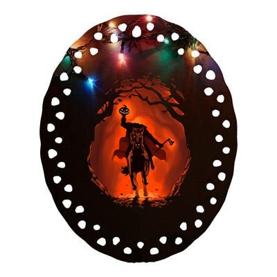 Halloween Scary Pumpkin Headless Horseman Ceramic Oval Ornament