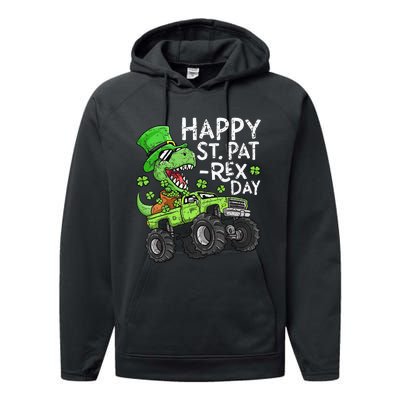 Happy St Patrex St Patricks Day Dinosaur Monster Truck Performance Fleece Hoodie