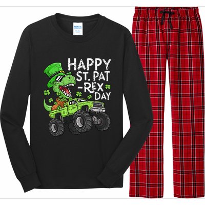 Happy St Patrex St Patricks Day Dinosaur Monster Truck Long Sleeve Pajama Set