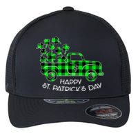 Happy St Patricks Day Vintage Truck Buffalo Plaid Shamrock Flexfit Unipanel Trucker Cap