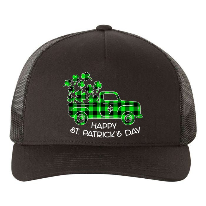 Happy St Patricks Day Vintage Truck Buffalo Plaid Shamrock Yupoong Adult 5-Panel Trucker Hat