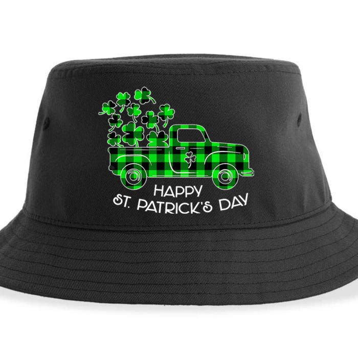 Happy St Patricks Day Vintage Truck Buffalo Plaid Shamrock Sustainable Bucket Hat