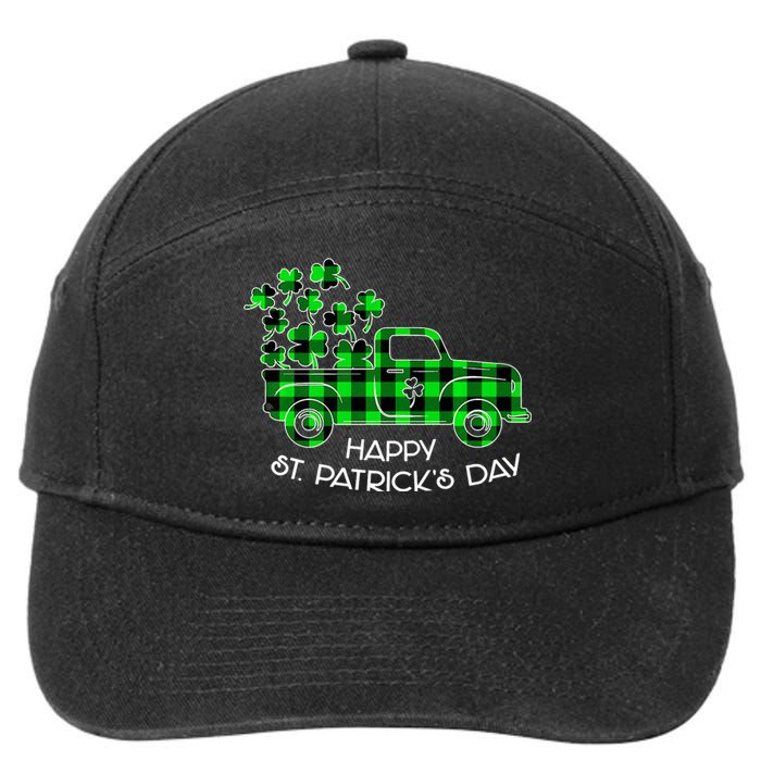 Happy St Patricks Day Vintage Truck Buffalo Plaid Shamrock 7-Panel Snapback Hat