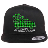 Happy St Patricks Day Vintage Truck Buffalo Plaid Shamrock Flat Bill Trucker Hat