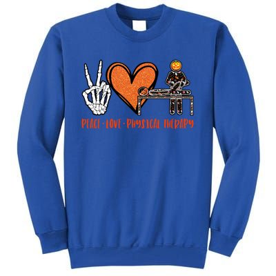 Halloween Skeleton Peace Love Physical Therapy Gift Tall Sweatshirt