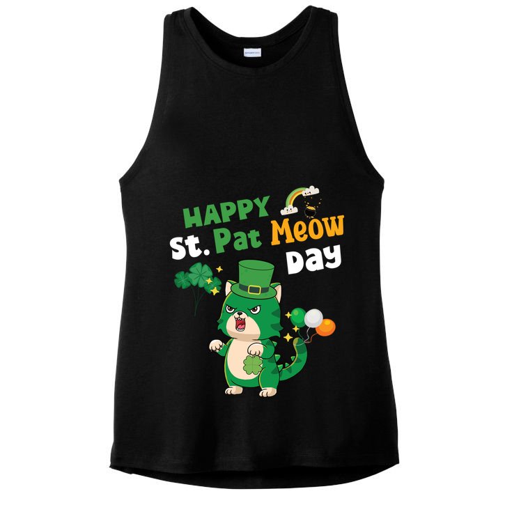 Happy St Pat Meow Day Lucky Shamrock Cat Funny Cats Lovers Gift Ladies PosiCharge Tri-Blend Wicking Tank