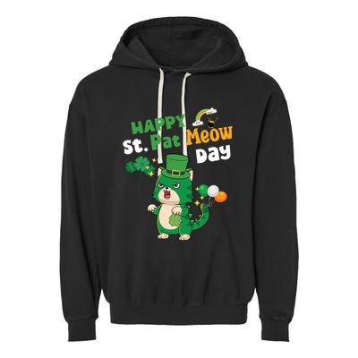Happy St Pat Meow Day Lucky Shamrock Cat Funny Cats Lovers Gift Garment-Dyed Fleece Hoodie