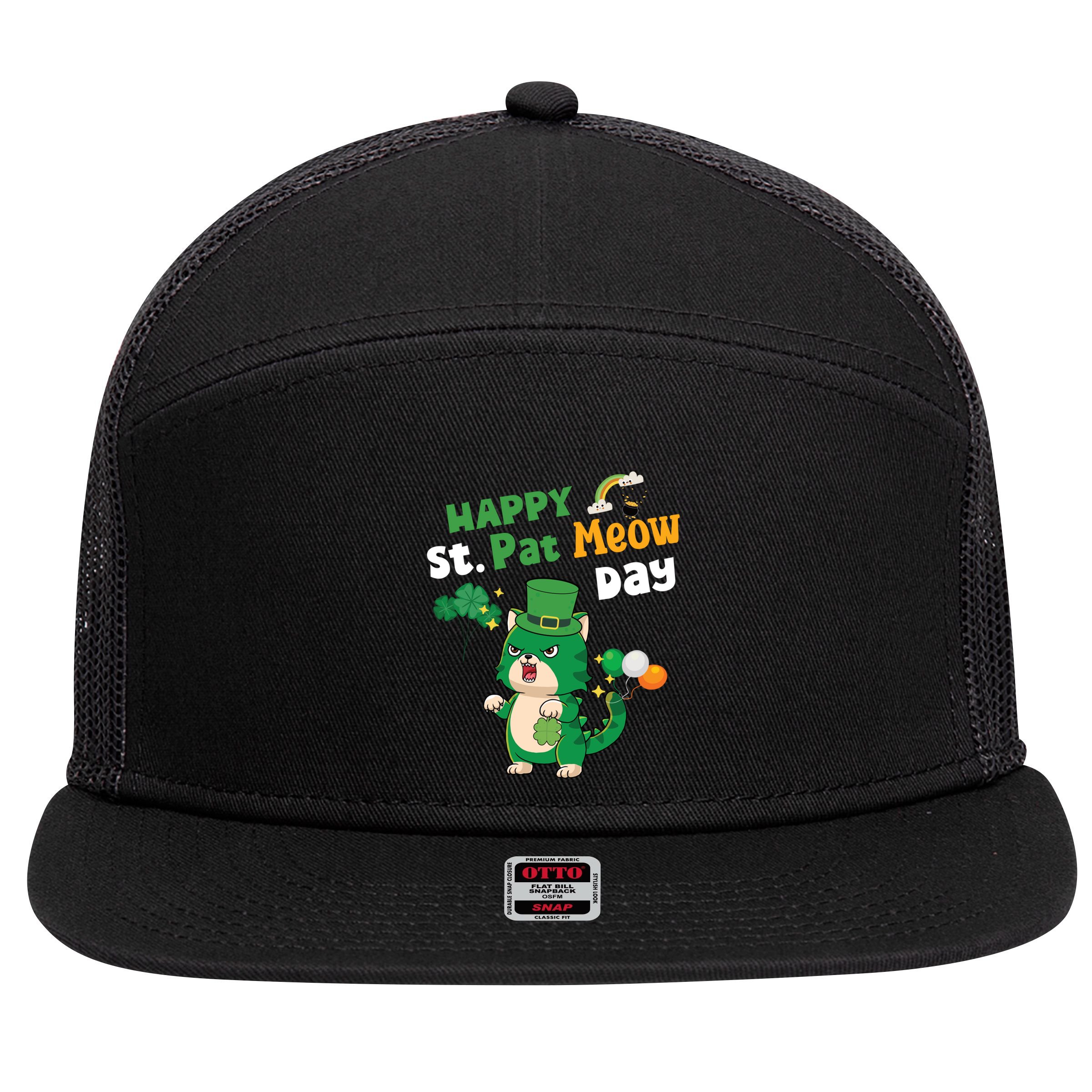 Happy St Pat Meow Day Lucky Shamrock Cat Funny Cats Lovers Gift 7 Panel Mesh Trucker Snapback Hat