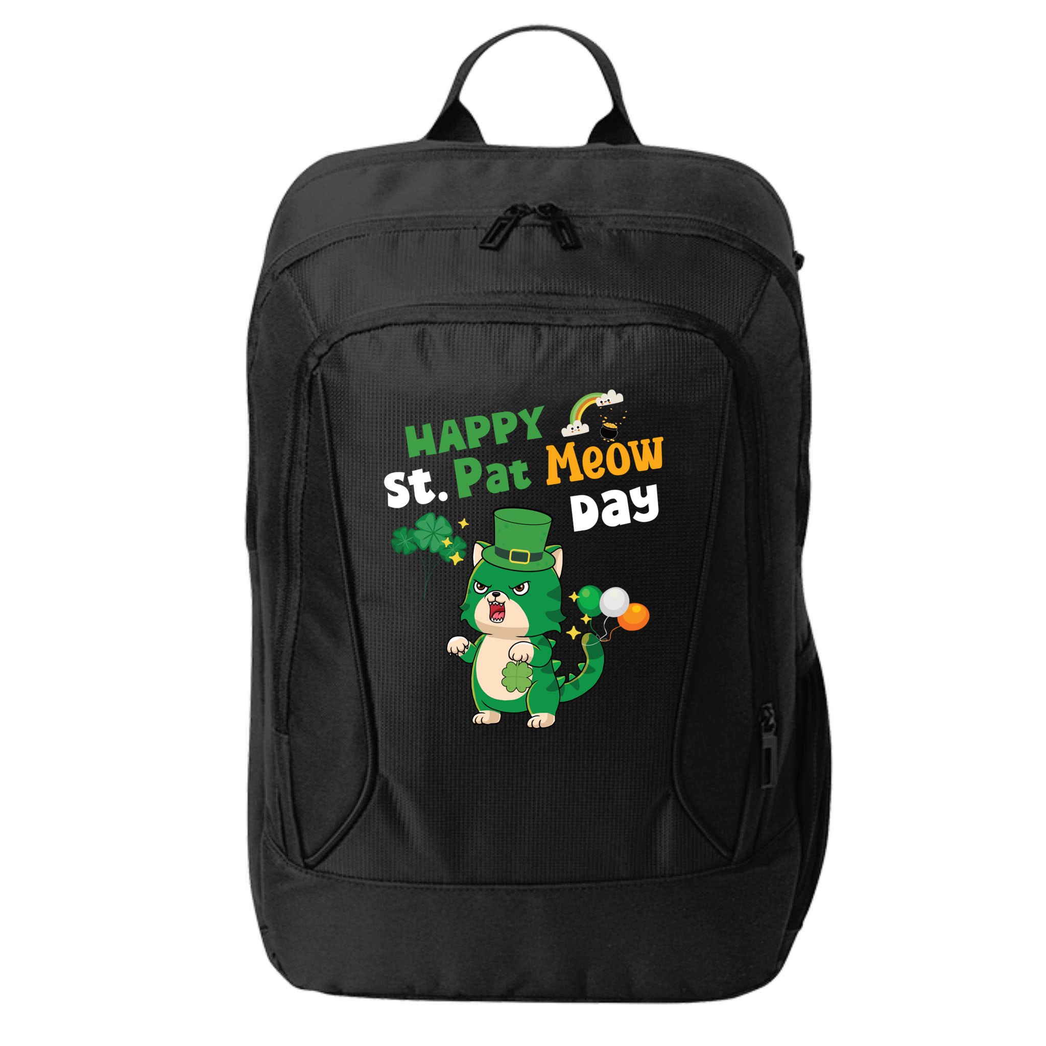 Happy St Pat Meow Day Lucky Shamrock Cat Funny Cats Lovers Gift City Backpack