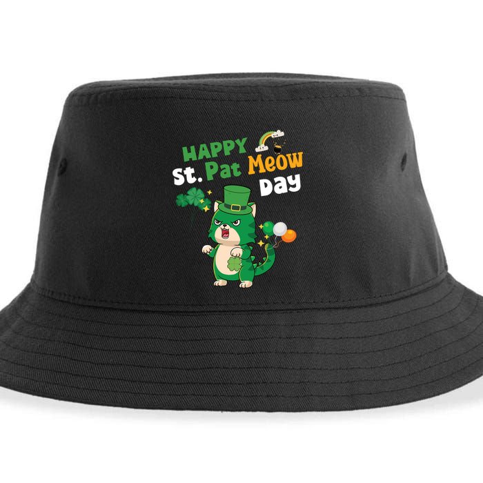 Happy St Pat Meow Day Lucky Shamrock Cat Funny Cats Lovers Gift Sustainable Bucket Hat