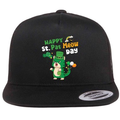 Happy St Pat Meow Day Lucky Shamrock Cat Funny Cats Lovers Gift Flatbill Hat