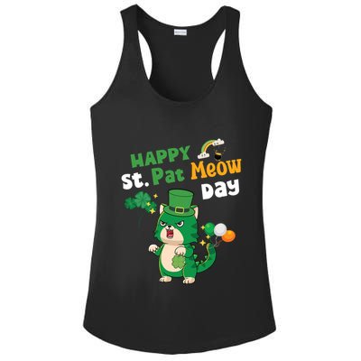 Happy St Pat Meow Day Lucky Shamrock Cat Funny Cats Lovers Gift Ladies PosiCharge Competitor Racerback Tank