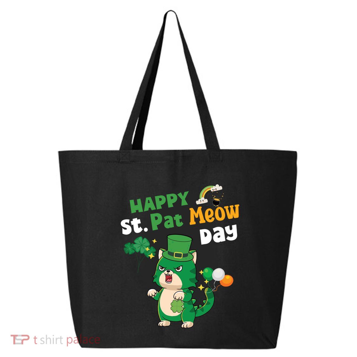 Happy St Pat Meow Day Lucky Shamrock Cat Funny Cats Lovers Gift 25L Jumbo Tote