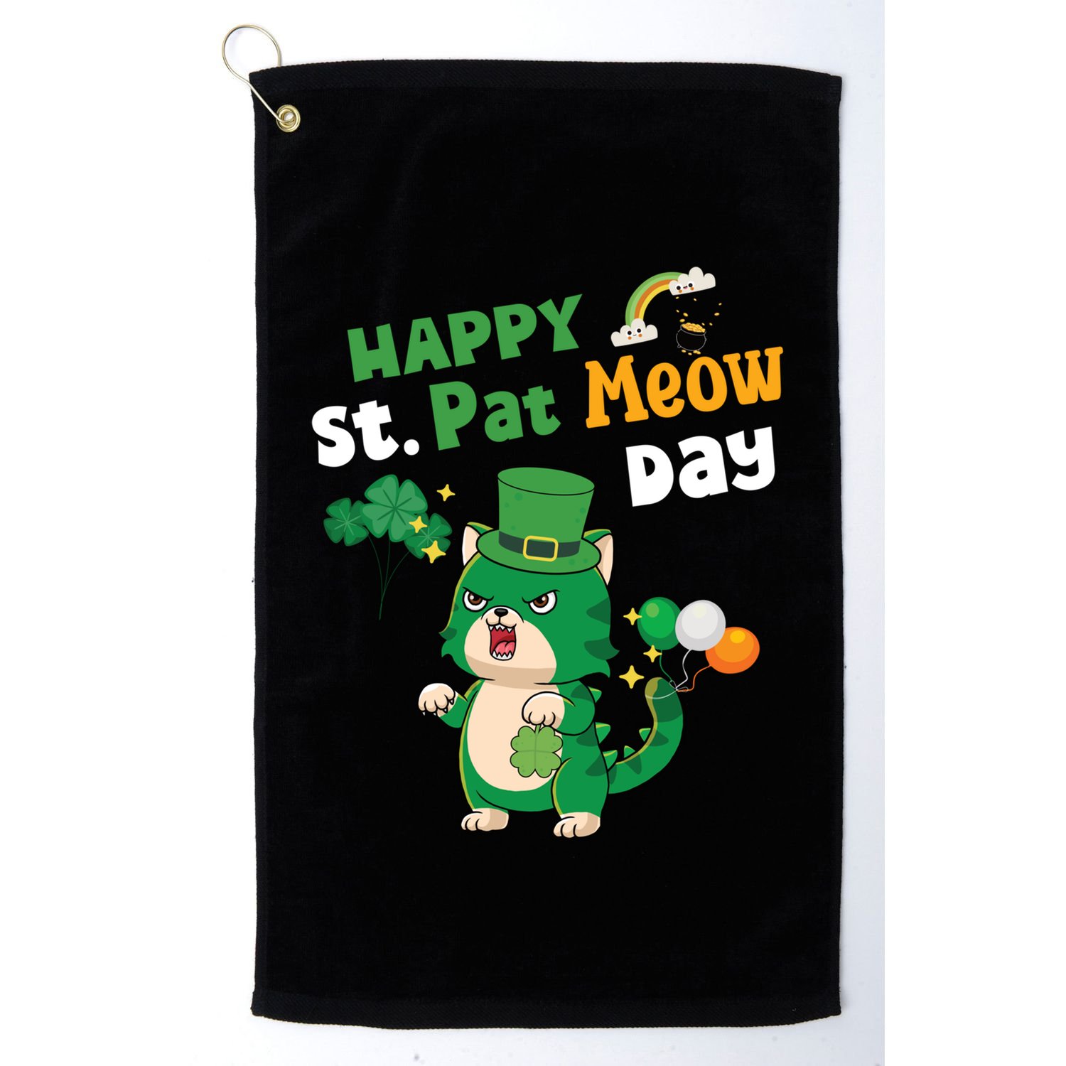 Happy St Pat Meow Day Lucky Shamrock Cat Funny Cats Lovers Gift Golf Towel