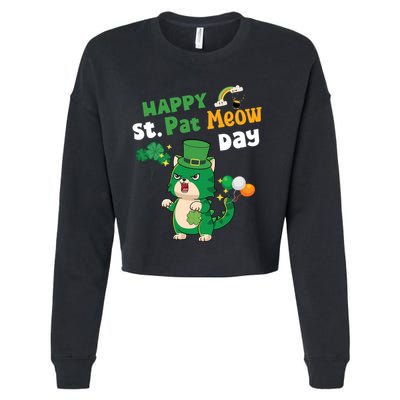 Happy St Pat Meow Day Lucky Shamrock Cat Funny Cats Lovers Gift Cropped Pullover Crew