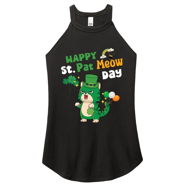 Happy St Pat Meow Day Lucky Shamrock Cat Funny Cats Lovers Gift Women's Perfect Tri Rocker Tank