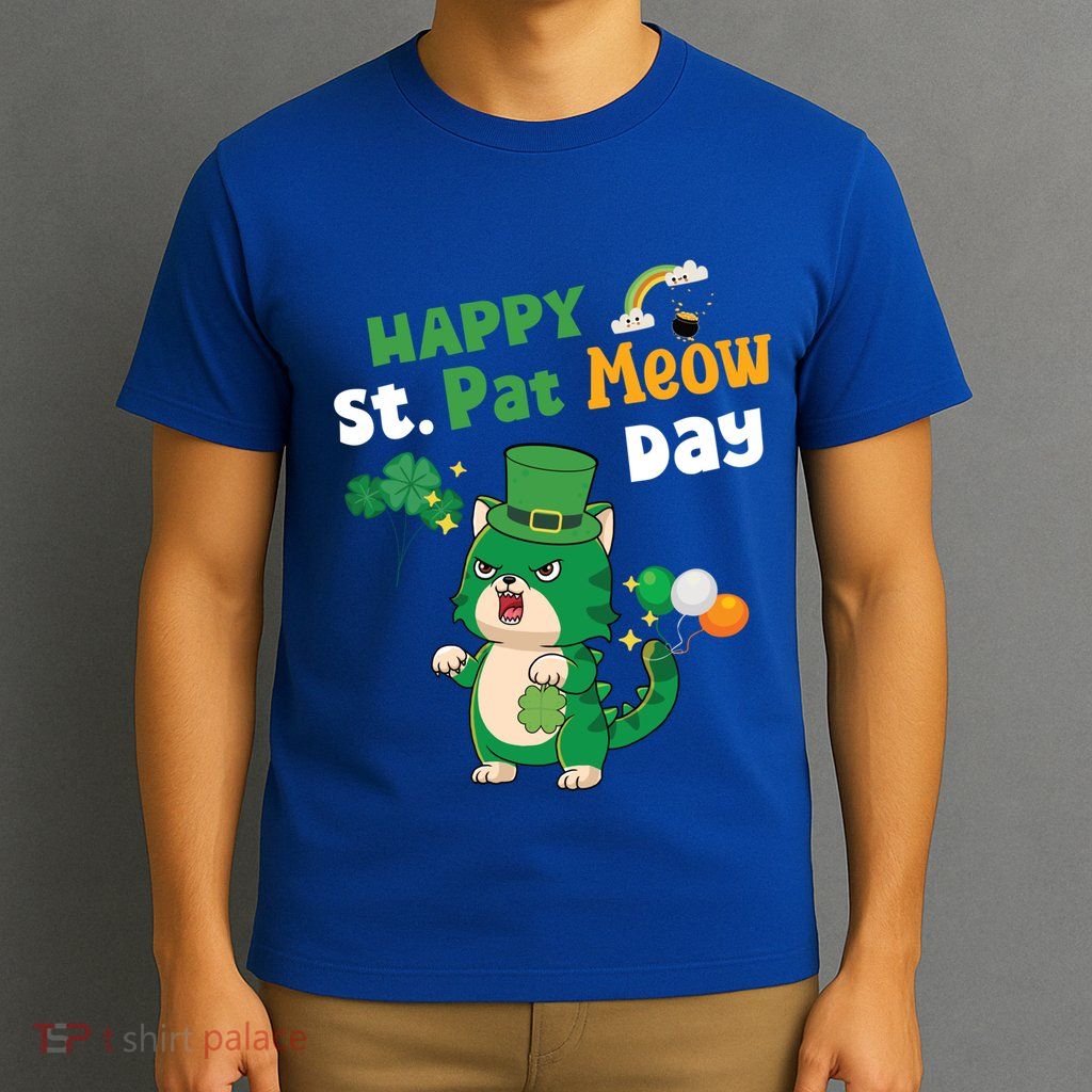 Happy St Pat Meow Day Lucky Shamrock Cat Funny Cats Lovers Gift T-Shirt
