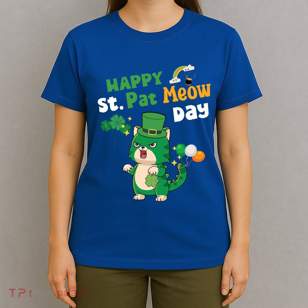 Happy St Pat Meow Day Lucky Shamrock Cat Funny Cats Lovers Gift T-Shirt