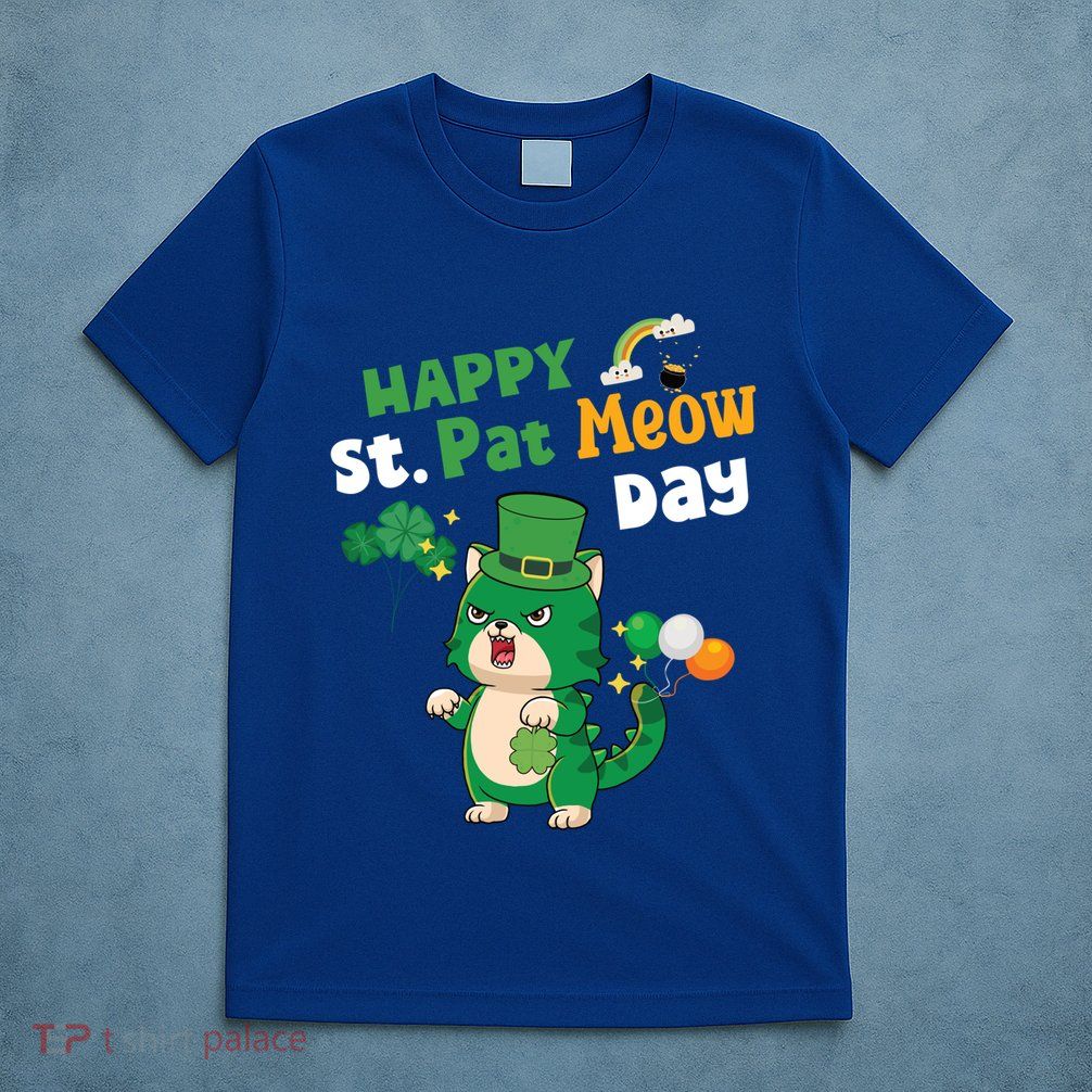 Happy St Pat Meow Day Lucky Shamrock Cat Funny Cats Lovers Gift T-Shirt