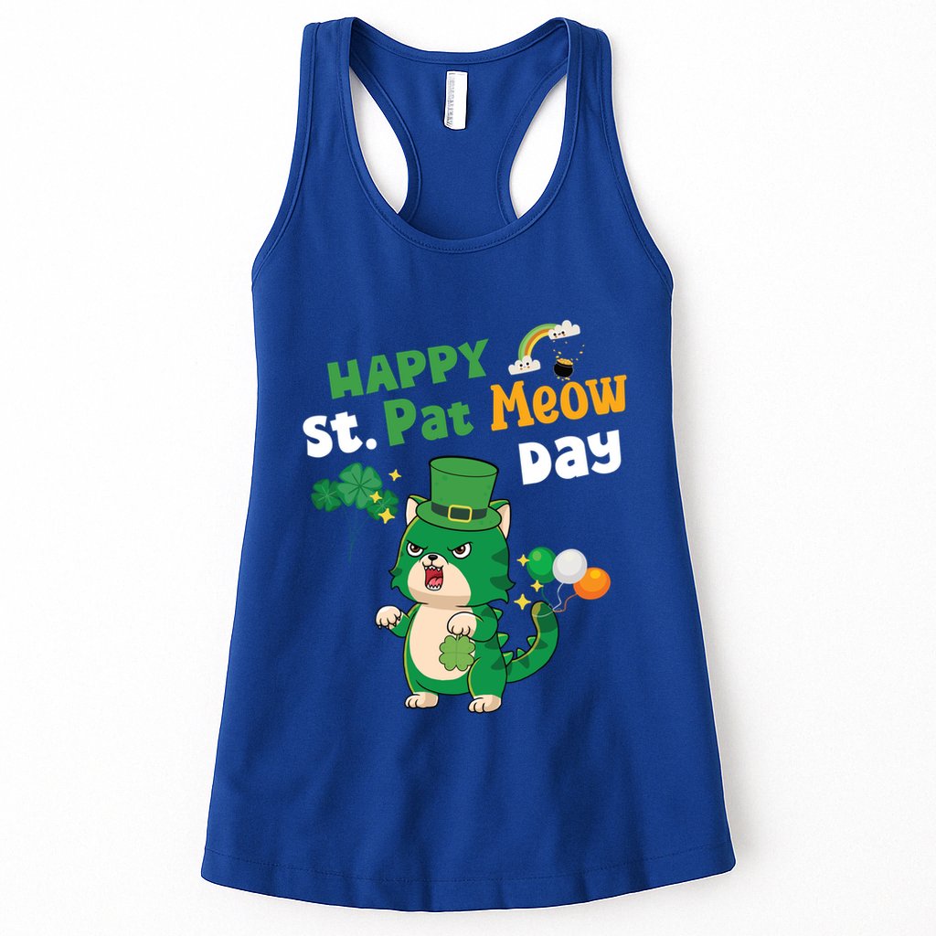 Happy St Pat Meow Day Lucky Shamrock Cat Funny Cats Lovers Gift Womens Tank Top