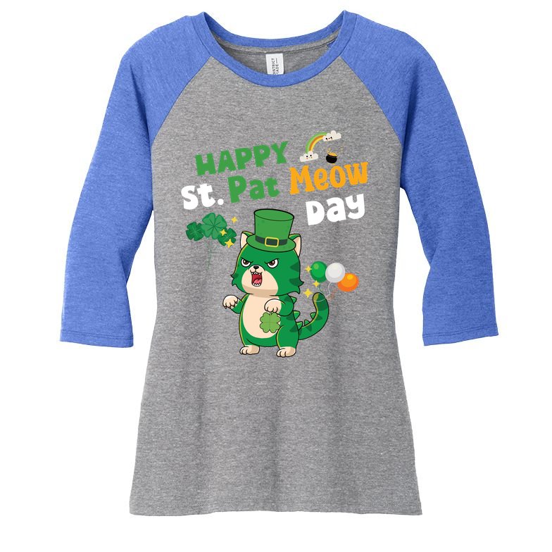 Happy St Pat Meow Day Lucky Shamrock Cat Funny Cats Lovers Gift Women's Tri-Blend 3/4-Sleeve Raglan Shirt
