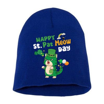 Happy St Pat Meow Day Lucky Shamrock Cat Funny Cats Lovers Gift Short Acrylic Beanie