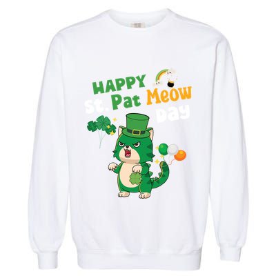Happy St Pat Meow Day Lucky Shamrock Cat Funny Cats Lovers Gift Garment-Dyed Sweatshirt