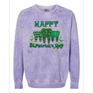 Happy St Patrick's Day Teeth Dentist Dental Funny St Meaningful Gift Colorblast Crewneck Sweatshirt