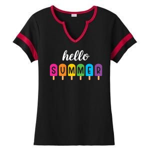 Hello Summer Popsicle Colorful Ladies Halftime Notch Neck Tee