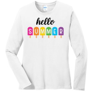 Hello Summer Popsicle Colorful Ladies Long Sleeve Shirt