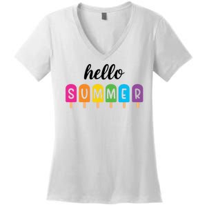 Hello Summer Popsicle Colorful Women's V-Neck T-Shirt