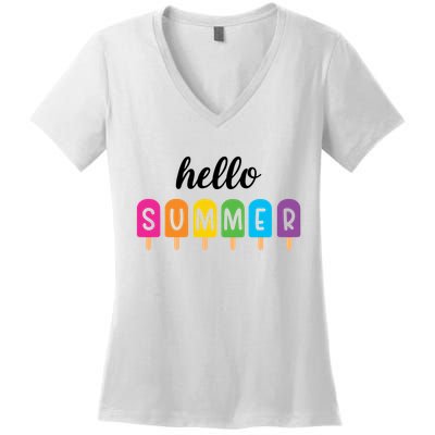 Hello Summer Popsicle Colorful Women's V-Neck T-Shirt