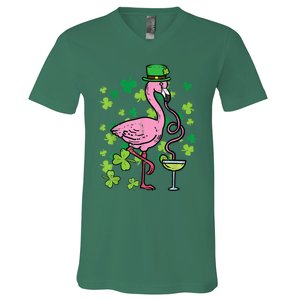 Happy St Patrick's Day Irish Flamingo Saint Pattys Paddys  V-Neck T-Shirt