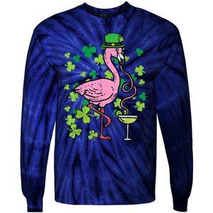 Happy St Patrick's Day Irish Flamingo Saint Pattys Paddys  Tie-Dye Long Sleeve Shirt