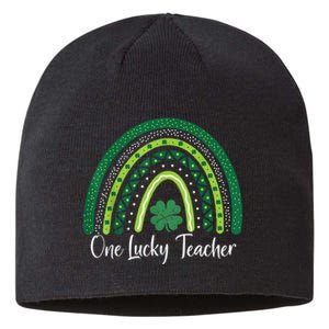 Happy St Patricks Day Cute One Lucky Teacher Rainbow Outfit Sustainable Beanie