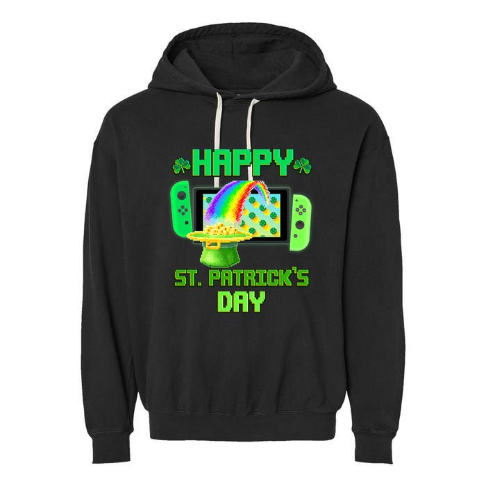 Happy St Patricks Day Retro Pixel Video Game Garment-Dyed Fleece Hoodie