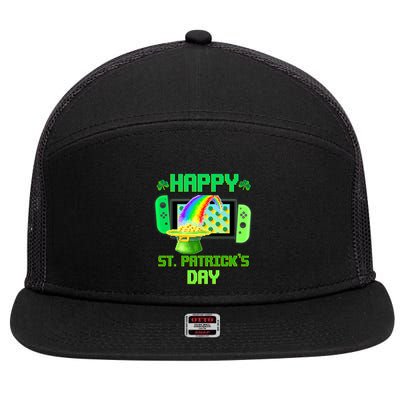 Happy St Patricks Day Retro Pixel Video Game 7 Panel Mesh Trucker Snapback Hat