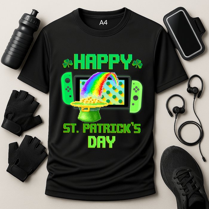 Happy St Patricks Day Retro Pixel Video Game Performance Shirt