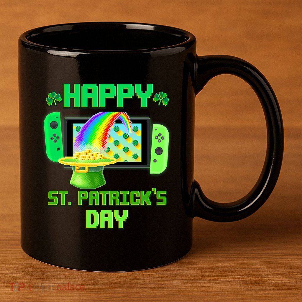 Happy St Patricks Day Retro Pixel Video Game 11oz C Handle Ceramic Mug