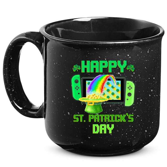 Happy St Patricks Day Retro Pixel Video Game 15oz Campfire Ceramic Mug