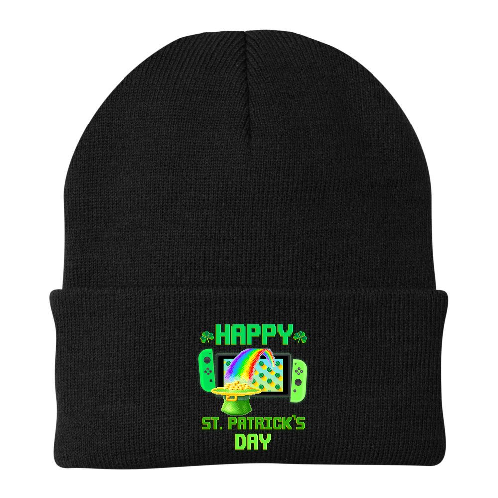 Happy St Patricks Day Retro Pixel Video Game Beanie