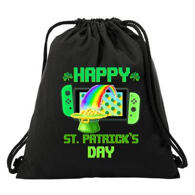 Happy St Patricks Day Retro Pixel Video Game Drawstring Bag