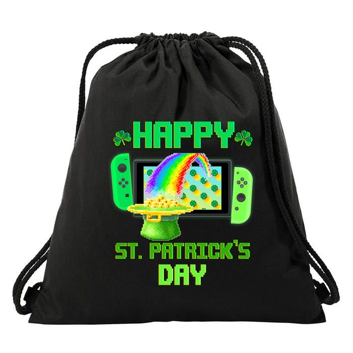 Happy St Patricks Day Retro Pixel Video Game Drawstring Bag