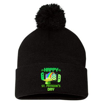 Happy St Patricks Day Retro Pixel Video Game Pom Pom 12in Knit Beanie