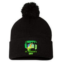 Happy St Patricks Day Retro Pixel Video Game Pom Pom 12in Knit Beanie