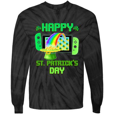 Happy St Patricks Day Retro Pixel Video Game Tie-Dye Long Sleeve Shirt